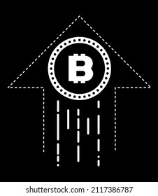 bitcoin growth, simple vector illustration, coin and up arrow indicates increase in demand for cryptocurrency