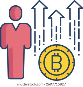 bitcoin growth user linear color icon design
