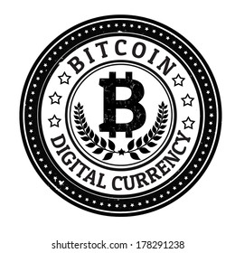 Bitcoin grunge rubber stamp or label on white, vector illustration