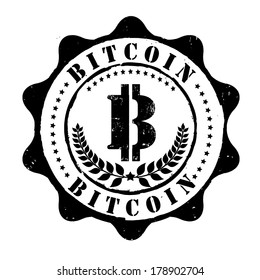 Bitcoin grunge rubber stamp on white, vector illustration