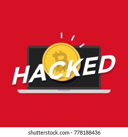 Bitcoin hacked on computer screen. vector