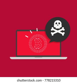 Bitcoin hacking disappear on computer screen. 