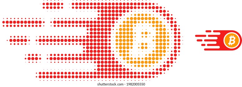 Ilustración de icono de punto de media tonalidad de bitcoin. La matriz de semitono contiene puntos de círculo. Ilustración vectorial del icono de bitcoin en un fondo blanco. abstracción plana para símbolo de bitcoin.