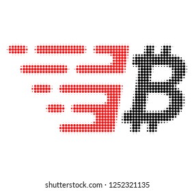 Bitcoin halftone dotted icon with fast speed effect. Vector illustration of bitcoin designed for modern abstract with symbols of speed, rush, progress, energy.