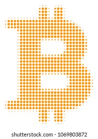 Bitcoin halftone vector pictogram. Illustration style is dotted iconic Bitcoin icon symbol on a white background. Halftone pattern is round spots.
