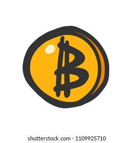 Bitcoin hand drawn icon. Sticker for social media content. Vector hand drawn illustration design. Bubble pop art comic style poster, t shirt print, post card, video blog cover