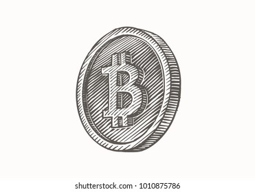 Bitcoin hand drawn illustration. Vector.