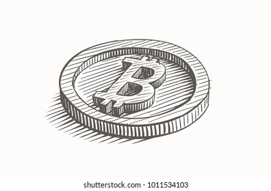 Bitcoin Hand Drawn Illustration. Vector.