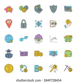 handgezeichnete, bitzernde, lineare Doodles einzeln auf weißem Hintergrund. Bitcoin-Icon-Set für Web- und i-Design, mobile Apps und Printprodukte