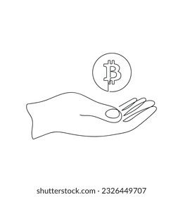 Bitcoin in hand drawn in one continuous line. One line drawing, minimalism. Vector illustration.