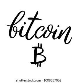 Bitcoin hand drawn script. Bitcoin crypto currency. Isolated on white background hand drawn lettering. Bitcoin word for tag, banner, logotype. Isolated banner. Bitcoin, hand drawn typography letters.