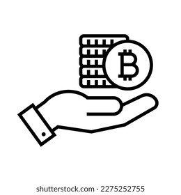Bitcoin in hand icon, Invest finance digital money sign, Cryptocurrency logo, Banking and blockchain concept, Vector illustration