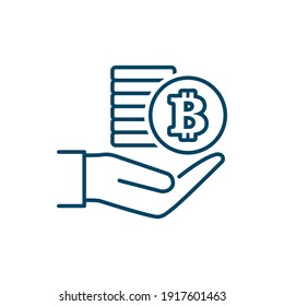 Bitcoin in hand icon isolated on white background. Vector illustration