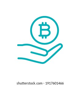Bitcoin in hand icon isolated on white background. Vector illustration