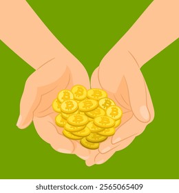 Bitcoin in a Hand Icon. Bitcoin poster design.