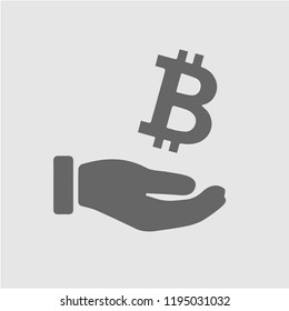 Bitcoin in hand icon. Simple isolated vector pictogram.