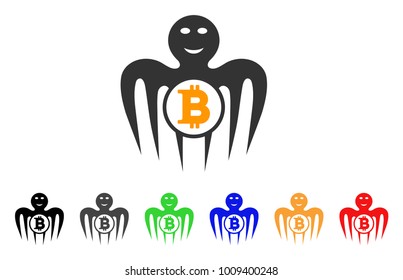 Bitcoin Happy Monster icon. Vector illustration style is a flat iconic bitcoin happy monster symbol with gray, yellow, green, blue, red, black color variants. Designed for web and software interfaces.