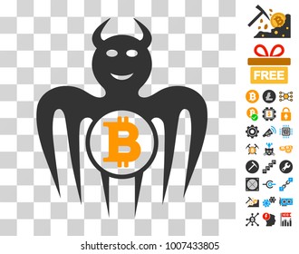 Bitcoin Happy Spectre Devil pictograph with bonus bitcoin mining and blockchain icons. Vector illustration style is flat iconic symbols. Designed for crypto currency websites.