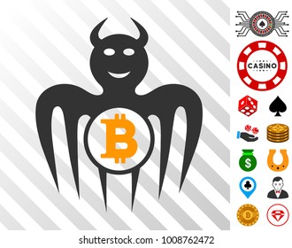 Bitcoin Happy Spectre Devil pictograph with bonus casino images. Vector illustration style is flat iconic symbols. Designed for gamble gui.