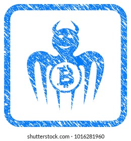 Bitcoin Happy Spectre Devil scratched textured icon inside rounded square for overlay watermark stamps. Flat symbol with unclean texture.