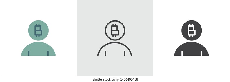 Bitcoin head user icon. Line, glyph and filled outline colorful version, cryptocurrency person outline and filled vector sign. Symbol, logo illustration. Different style icons set. Vector graphics