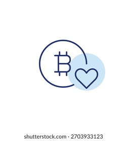 Bitcoin e coração. Amor criptográfico, entusiasta da moeda virtual. Pixel perfeito, ícone de vetor de traçado editável
