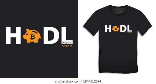 Bitcoin hodl pig, saving piggy bank, design t-shirts vector