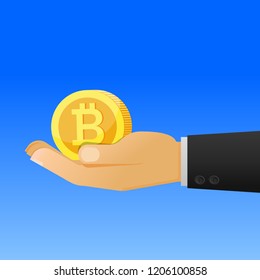 bitcoin holding in hand vector illustration.