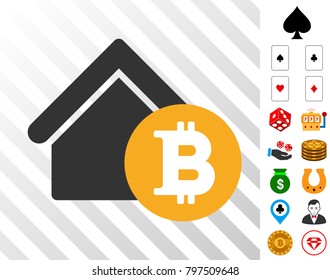 Bitcoin Home Rent pictograph with bonus gambling pictograms. Vector illustration style is flat iconic symbols. Designed for casino software.