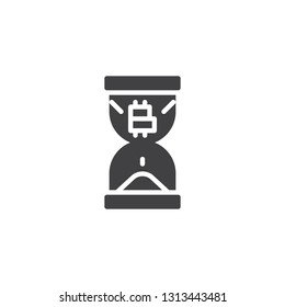 Bitcoin hourglass vector icon. filled flat sign for mobile concept and web design. Time is money simple glyph icon. Cryptocurrency mining symbol, logo illustration. Pixel perfect vector graphics