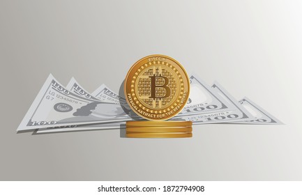 Bitcoin, hundred dollar. Network trading crypto currency.Business project. Virtual money concept.
