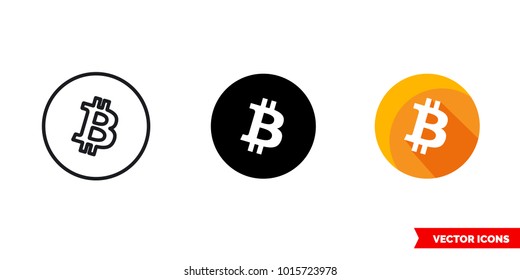 Bitcoin icon of 3 types: color, black and white, outline. Isolated vector sign symbol.