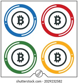 Bitcoin icon with 4 different colored button options