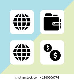 bitcoin icon. 4 bitcoin set with global, wallet and cash vector icons for web and mobile app