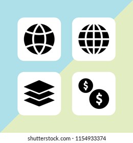 bitcoin icon. 4 bitcoin set with layers icon, cash and global vector icons for web and mobile app