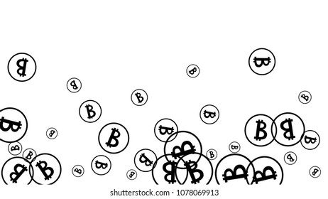 Bitcoin Icon Abstract Background. Randomly Fall Bitcoins. Digital Payment money. Cryptocurrency Background. Prize or Jackpot Concept.
 Black and White Vector Illustration. Blockchain technology Coin.