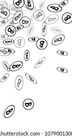 Bitcoin Icon Abstract Background. Randomly Fall Bitcoins. Cryptocurrency Background. Digital Payment money.  Prize or Jackpot Concept.
 Black and White Vector Illustration. Blockchain technology Coin.