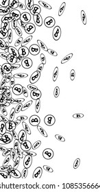 Bitcoin Icon Abstract Background. Randomly Fall Bitcoins. Cryptocurrency Background. Digital Payment money.  Jackpot or Prize Concept.
 Black and White Vector Illustration. Blockchain technology Coin.