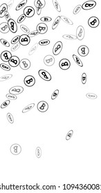 Bitcoin Icon Abstract Background. Randomly Fall Bitcoins. Cryptocurrency Background. Digital Payment money.  Jackpot or Prize Concept.
 Blockchain technology Coin. Black and White Vector Illustration.