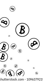 Bitcoin Icon Abstract Background. Randomly Fall Bitcoins. Cryptocurrency Background. Digital Payment money.  Prize or Jackpot Concept.
 Blockchain technology Coin. Black and White Vector Illustration.