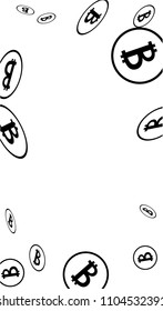 Bitcoin Icon Abstract Background. Randomly Fall Bitcoins. Cryptocurrency Background. Digital Payment money.  Prize or Jackpot Concept.
 Black and White Vector Illustration. Blockchain technology Coin.