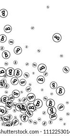 Bitcoin Icon Abstract Background. Randomly Fall Bitcoins. Digital Payment money. Cryptocurrency Background. Prize or Jackpot Concept.
 Black and White Vector Illustration. Blockchain technology Coin.
