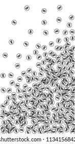 Bitcoin Icon Abstract Background. Randomly Fall Bitcoins. Cryptocurrency Background. Digital Payment money.  Jackpot or Prize Concept.
 Blockchain technology Coin. Black and White Vector Illustration.