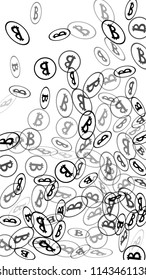 Bitcoin Icon Abstract Background. Randomly Fall Bitcoins. Digital Payment money. Cryptocurrency Background. Prize or Jackpot Concept.
 Black and White Vector Illustration. Blockchain technology Coin.