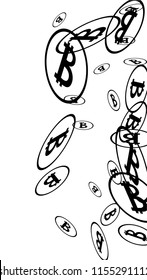 Bitcoin Icon Abstract Background. Randomly Fall Bitcoins. Cryptocurrency Background. Digital Payment money.  Jackpot or Prize Concept.
 Black and White Vector Illustration. Blockchain technology Coin.