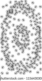Bitcoin Icon Abstract Background. Randomly Fall Bitcoins. Cryptocurrency Background. Digital Payment money.  Prize or Jackpot Concept. Black and White Vector Illustration. Blockchain technology Coin.