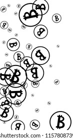 Bitcoin Icon Abstract Background. Randomly Fall Bitcoins. Digital Payment money. Cryptocurrency Background. Prize or Jackpot Concept.
 Blockchain technology Coin. Black and White Vector Illustration.