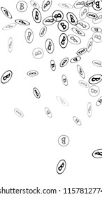 Bitcoin Icon Abstract Background. Randomly Fall Bitcoins. Digital Payment money. Cryptocurrency Background. Prize or Jackpot Concept.
 Black and White Vector Illustration. Blockchain technology Coin.