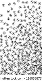 Bitcoin Icon Abstract Background. Randomly Fall Bitcoins. Cryptocurrency Background. Digital Payment money.  Jackpot or Prize Concept.
 Black and White Vector Illustration. Blockchain technology Coin.