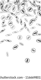 Bitcoin Icon Abstract Background. Randomly Fall Bitcoins. Cryptocurrency Background. Digital Payment money.  Jackpot or Prize Concept.
 Blockchain technology Coin. Black and White Vector Illustration.